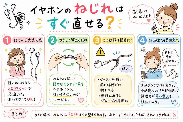 イヤホンのねじれはすぐ直せる
